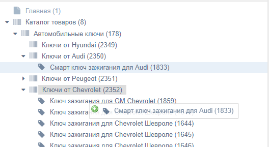Переиещение товара в нужную категорию